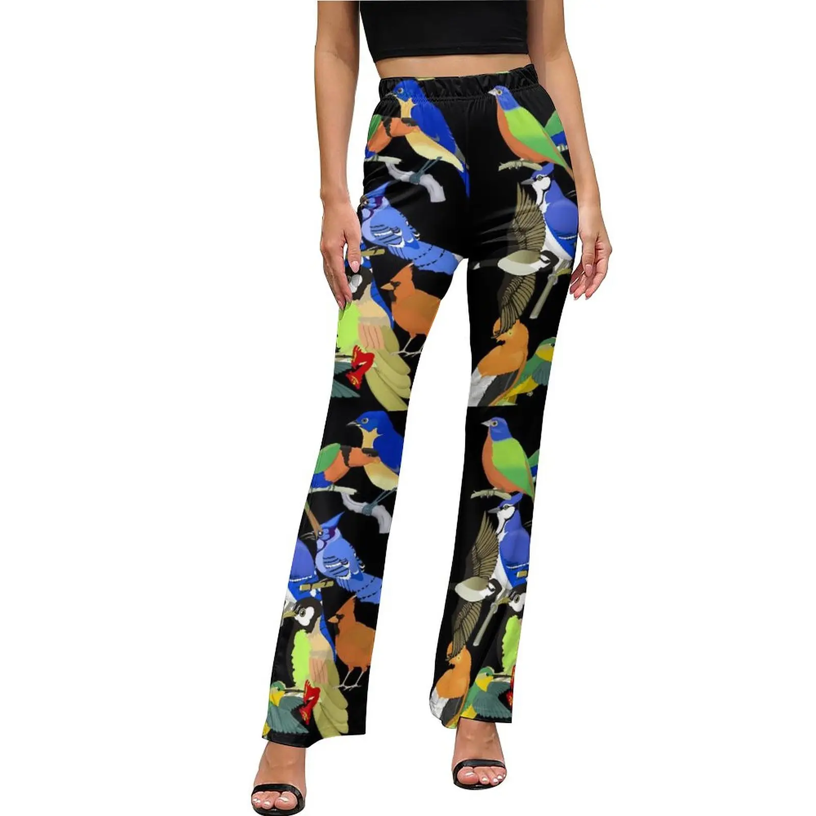 

Wild Bird Casual Pants Woman Colorful Tropical Animal Slim Street Style Flared Pants Summer Sexy Workout Design Trousers