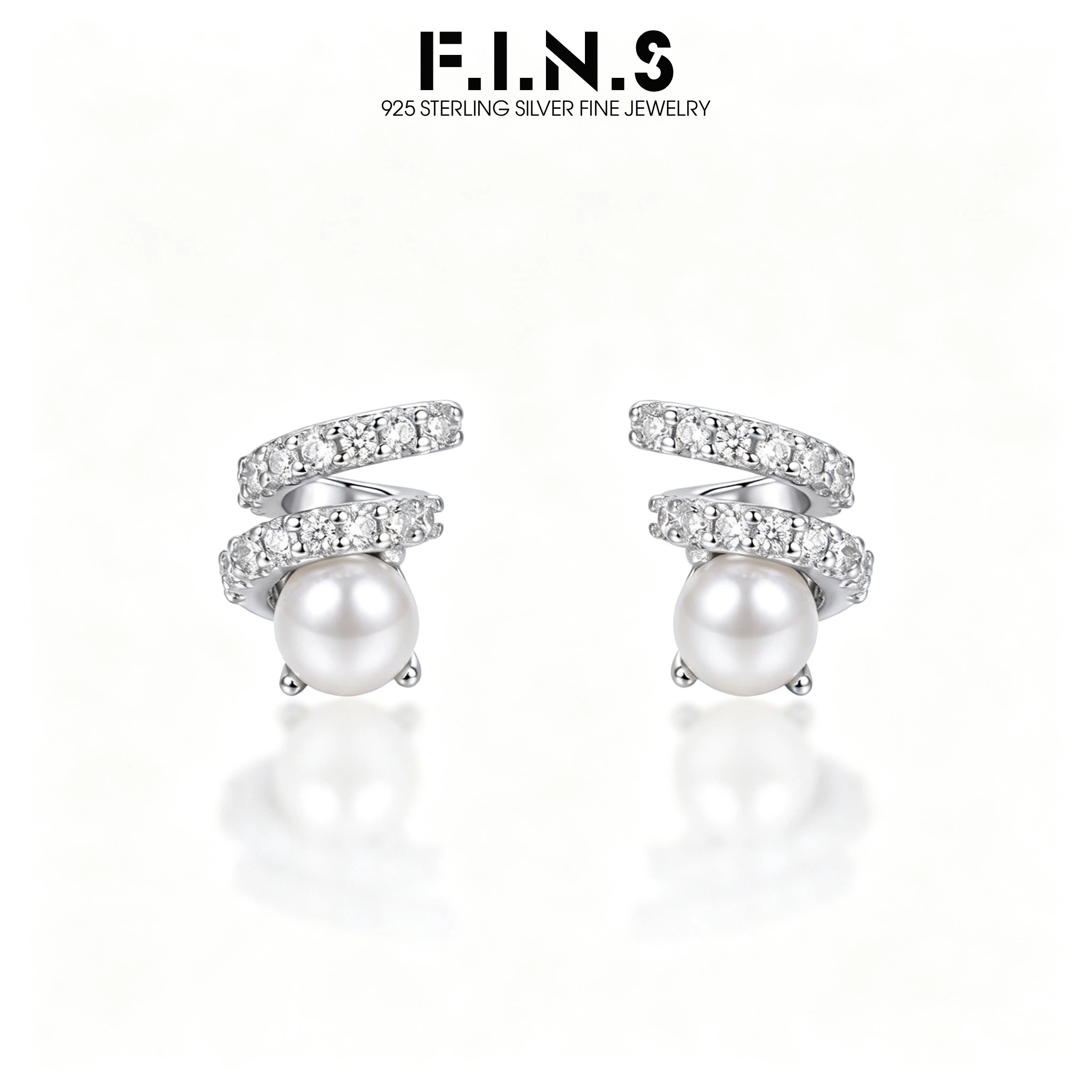 F.I.N.S S925 Sterling Silver Spiral Wrapped Zirconia Imitation Pearl Stud Earrings for Women Luxury Piercing Small Ear Jewelry