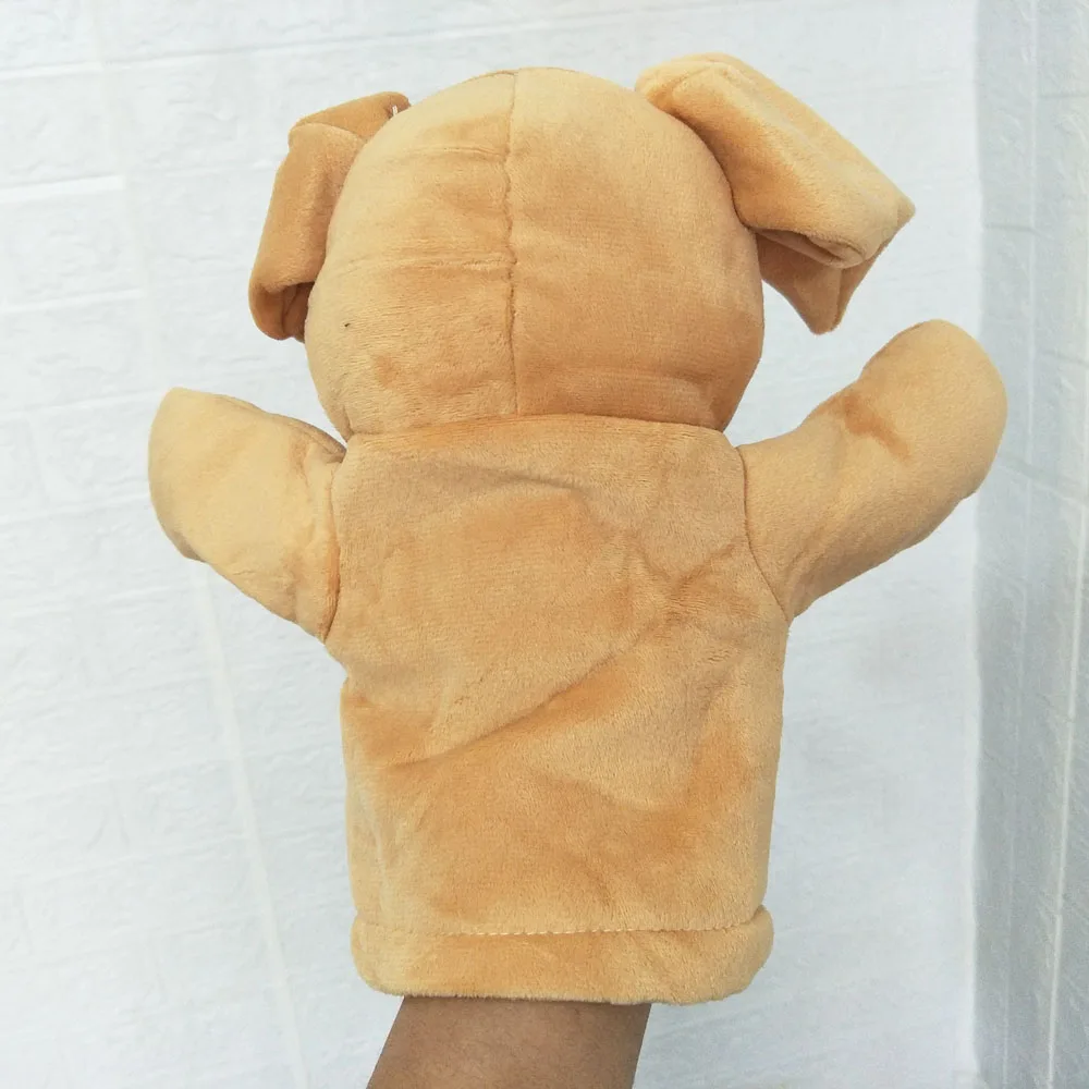 Open mond gele glimlach hond handpop knuffel gevuld cadeau voor kinderen verlichting onderwijs