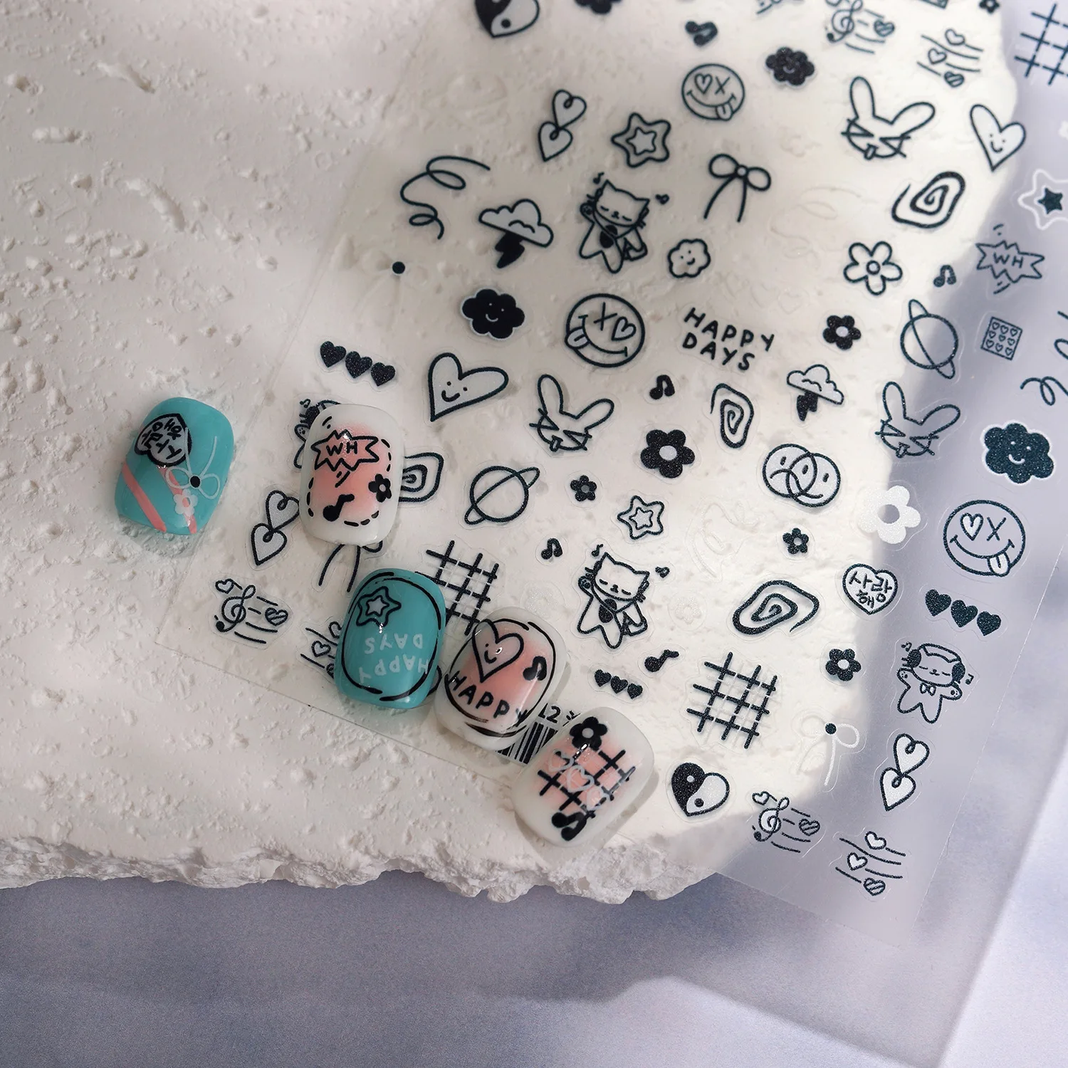 Precioso dibujo animado Graffiti perro Bowknot flor amor corazón 3D autoadhesivo pegatinas para decoración de uñas lindo gato conejo cachorro calcomanías de manicura