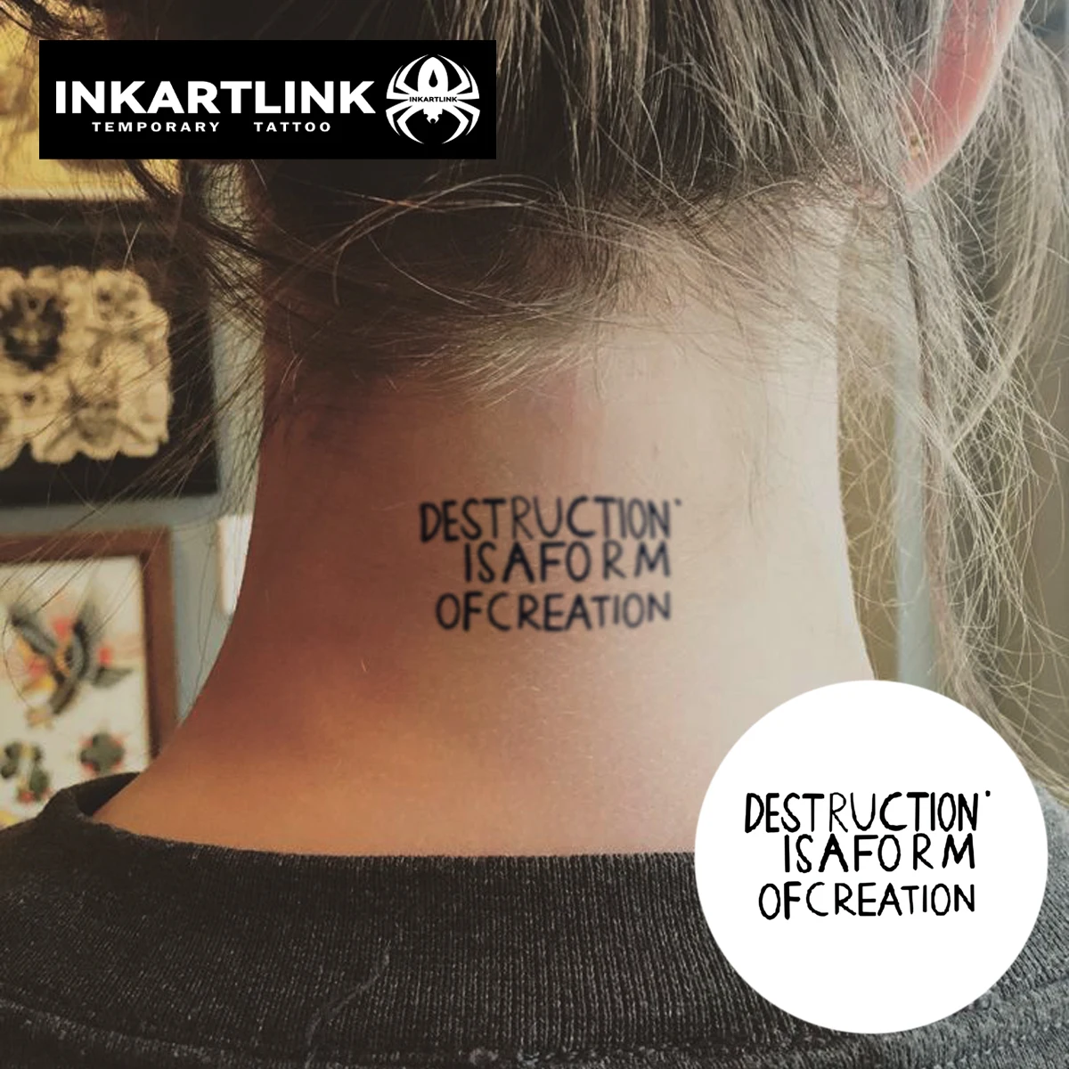 3 Pcs Destruction Is A Form Of Creation Temporary Tattoo, Lasts Up To 15 Days New Technology Magic Waterproof Semi Permanent Sti