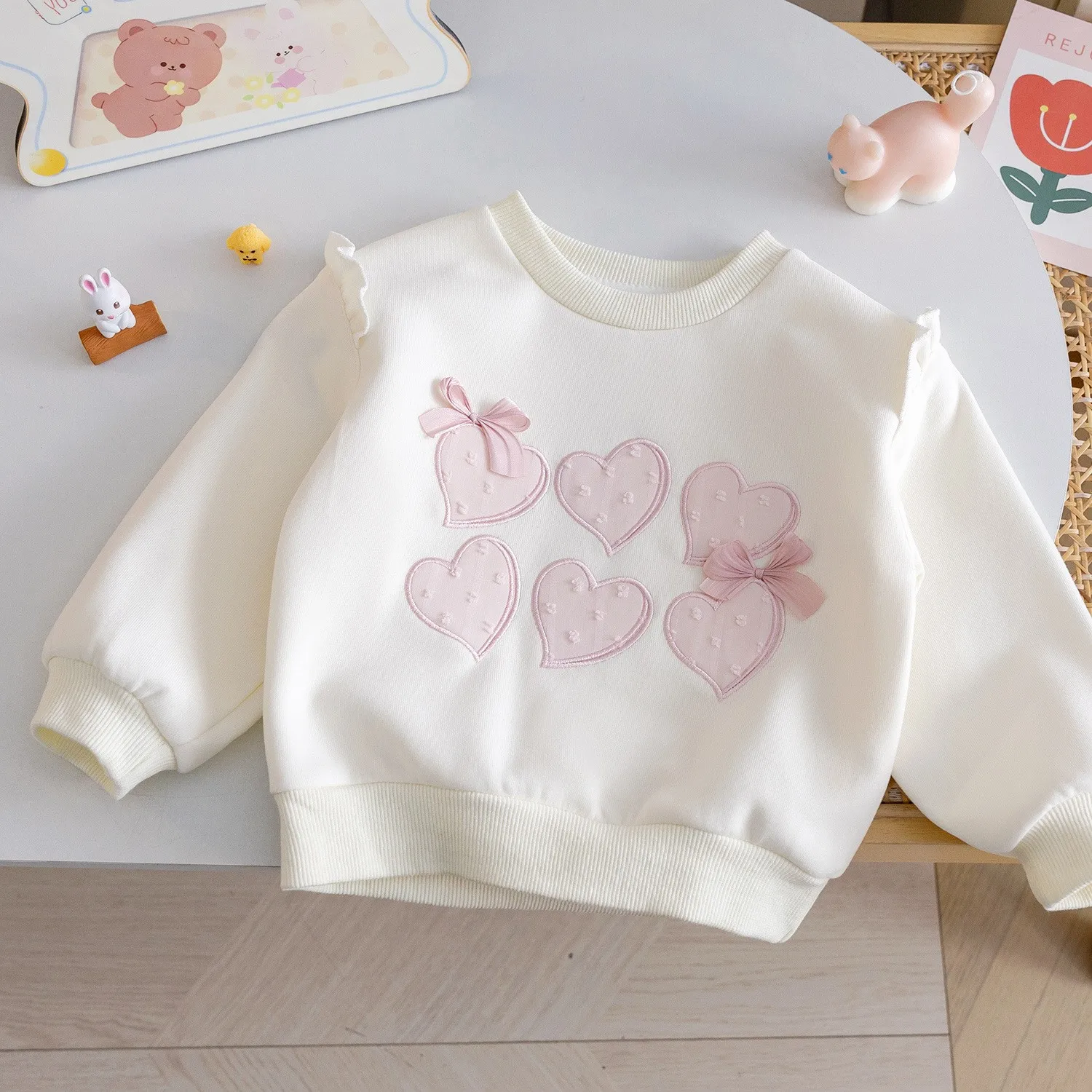 

Girls Princess Clothes Toddler spring and autumn Sweet Pullover 3D heart embroidery and 3D bow Gilrs outerwear top