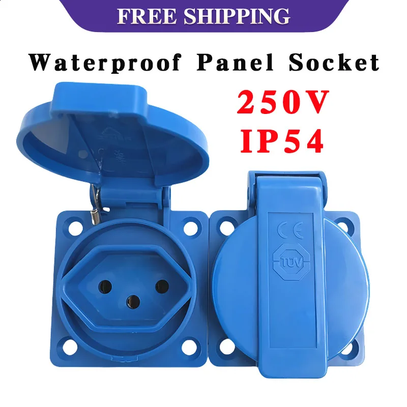 

IP54 Waterproof Outdoor Panel Socket 2Pin EU/UK Plug 16A 250V Industrial Grade Dustproof Multifunctional Outlet for Garden Patio