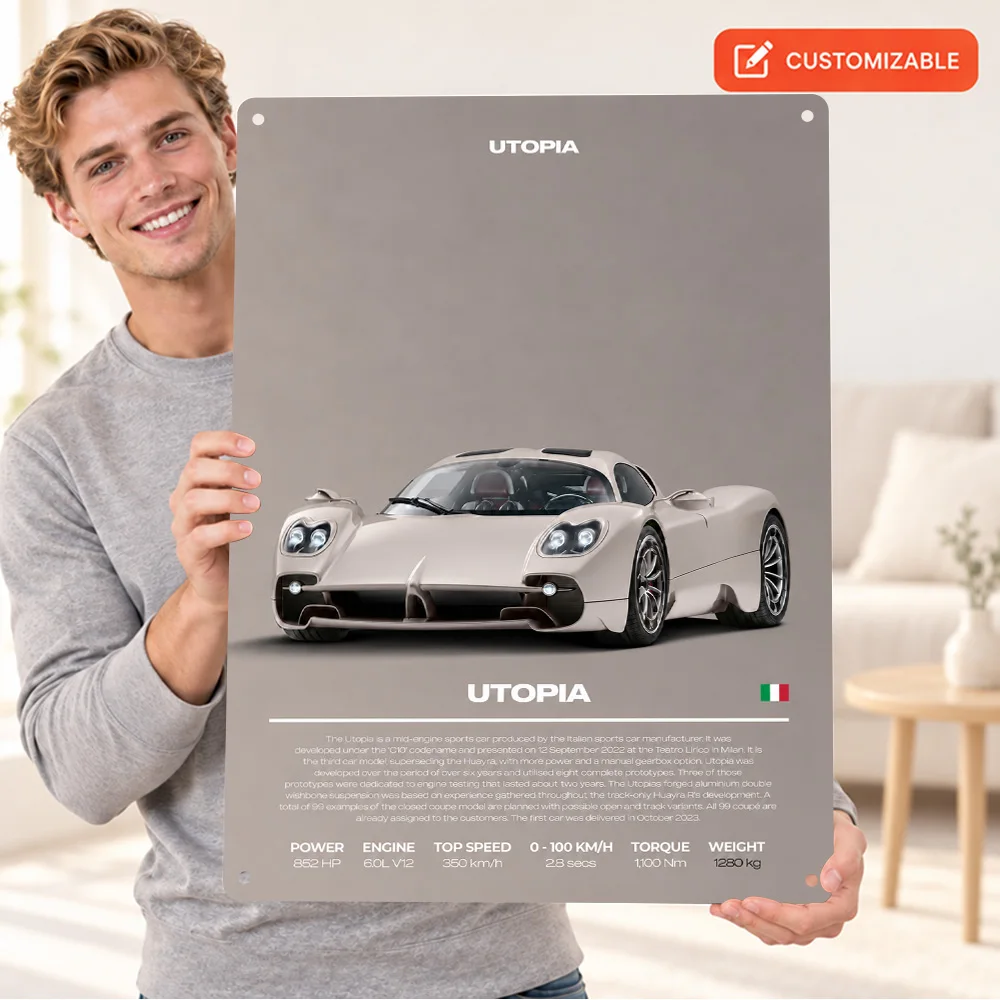 Italian Utopia Supercar Printed Poster Personalized Aluminum Metal Sign Contemporary Motoring Design Wall Art For Home Office