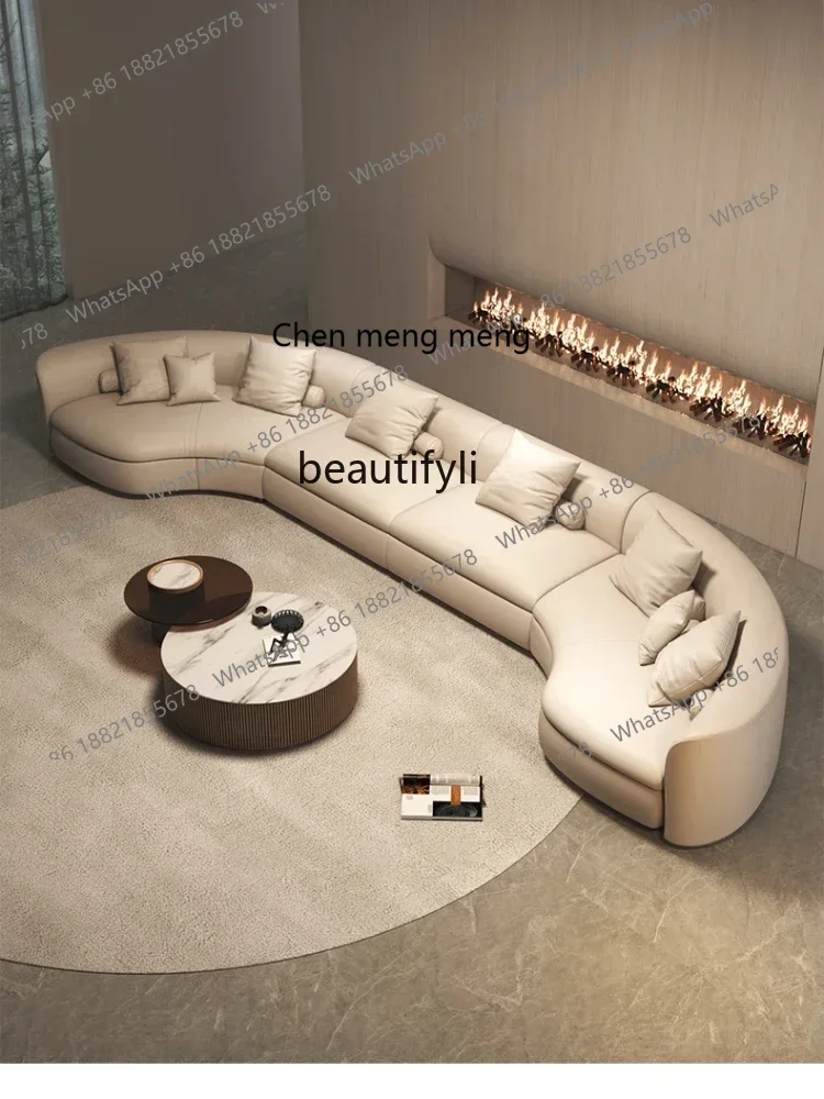 X   AItalian Minimalist Circular Curved Leather Sofa Large Apartment Living Room Corner Leather Sofa