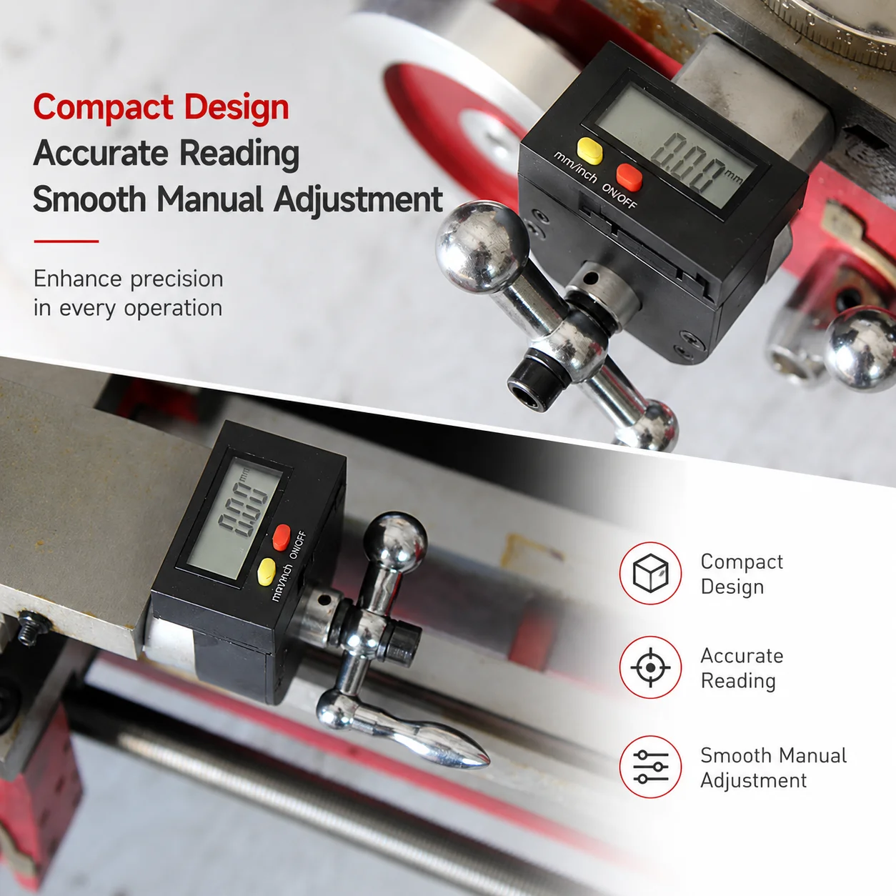 DRCD Kit Digital Display Readout for Incoming Knife Tool Feed Digitally Visible Table S/N:10292 For SIEG C2 SC2 C3 0618 JET BD-6