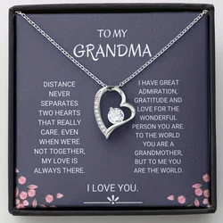 Grandmother Gifts, Gift For Grandmother, Message Card Jewelry Cubic Zirconia Decor Heart Shape Pendant Necklace