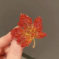 Rinhoo Crystal Double Red Maple Leaves Brooches Plant Brooch For Women Pearl Leaf Buckle Pins Badge Jewelry Gift
