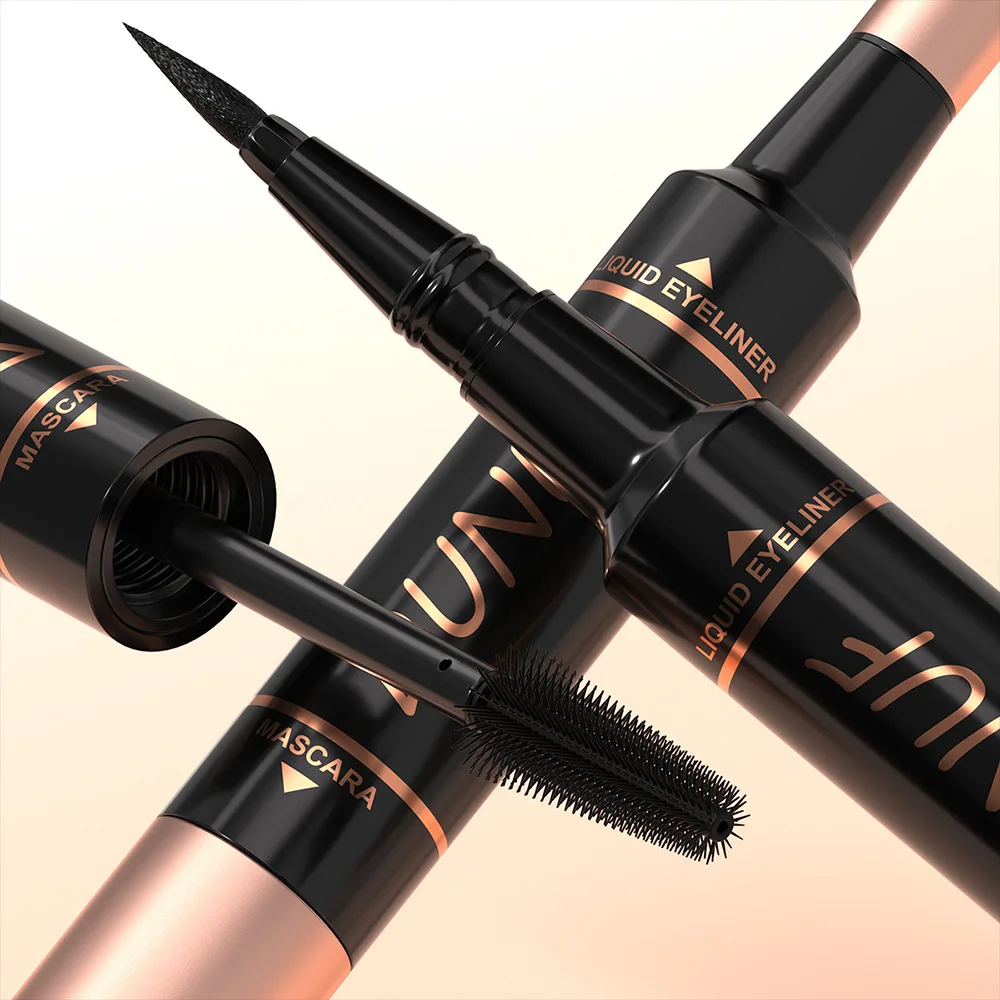 2-in-1 マスカラ + アイライナー 防水 汚れ防止 長さ出し カールアップ ボリュームアップ 終日持続 敏感な目にも最適 ジム 水泳にも最適