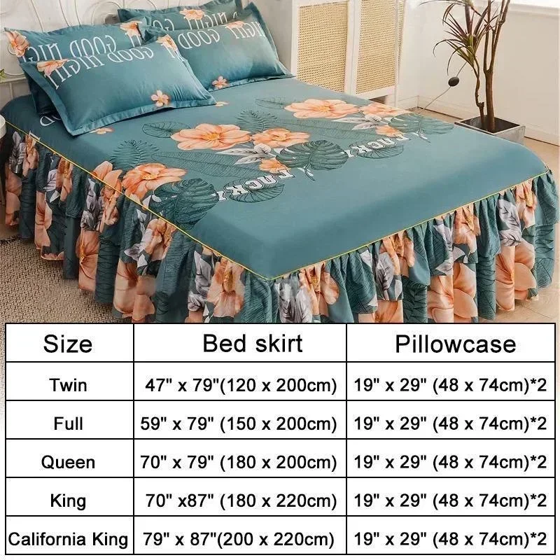 Falda con volantes colcha textil para el hogar falda de cama estampada cobertores de dormitorio colchas sábanas cubierta antipolvo ropa de cama 3 unids/set