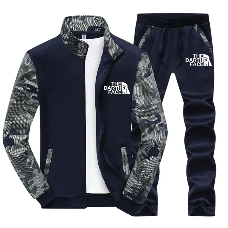 

Famous Outdoor Brand THE DARTH FACE Logo Print Spring Autumn Men Camouflage Color Matching Jacket+Pants Sets Customizable Logo