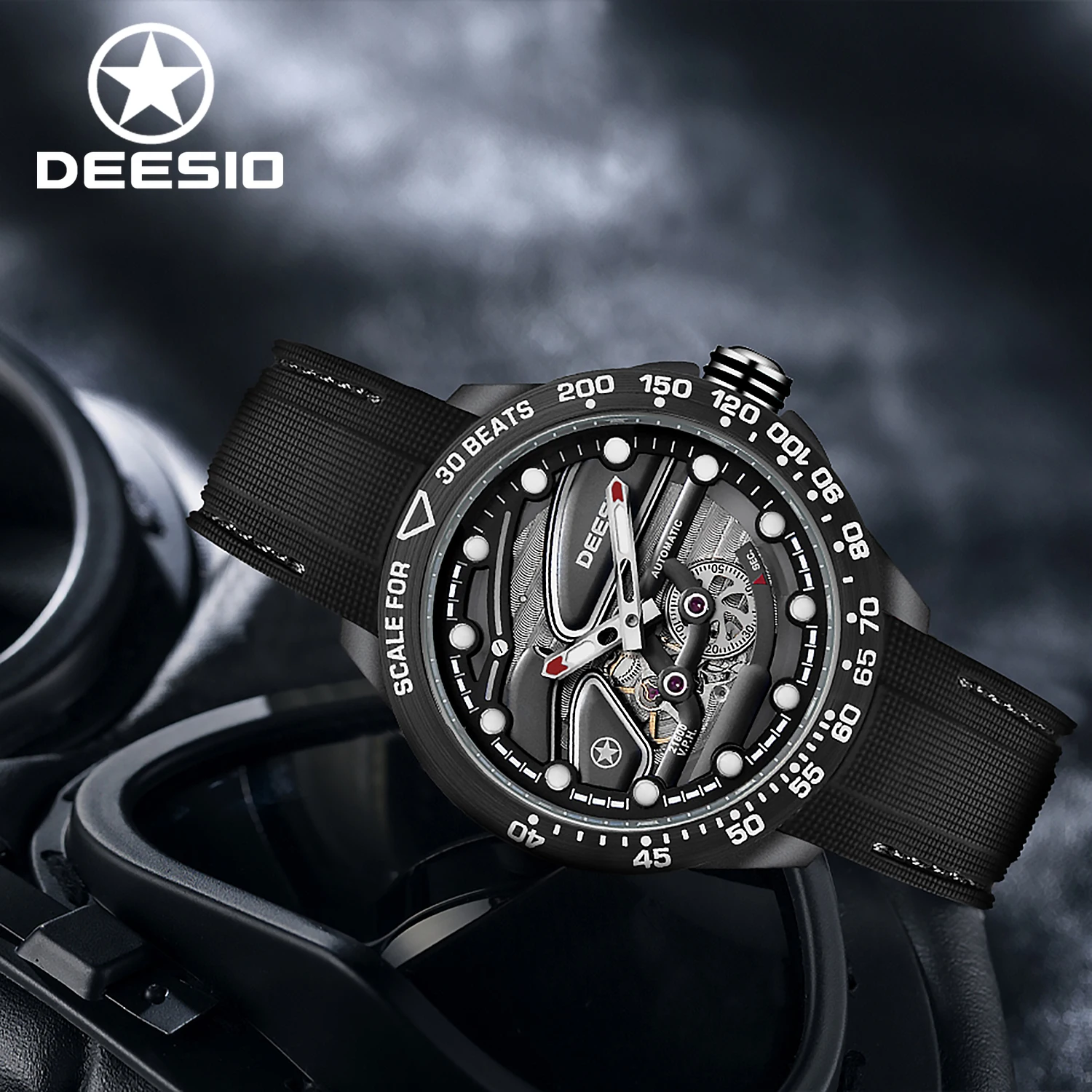 

Deesio Men's Carbon Fiber Automatic Mechanical Skeleton Watch with Silicone Band, Stylish Dial Sport Wristwatch for Men Gifts
