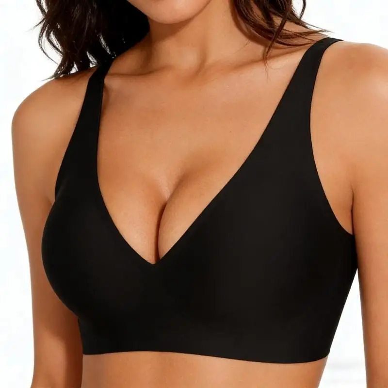 Soft Full Coverage Wireless Invisible Bralette Deep V Neck Push Up Bras for Women 6XDA