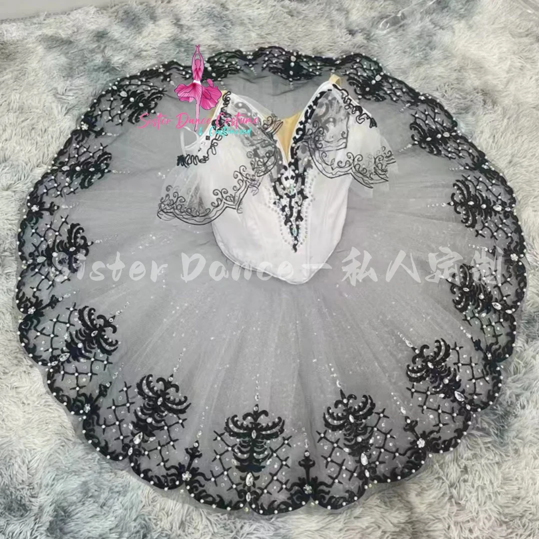 2024 New Black and white Esmirada Variations Ballet Competition costume TUTU tulle dress Children's custom Shaggy dress