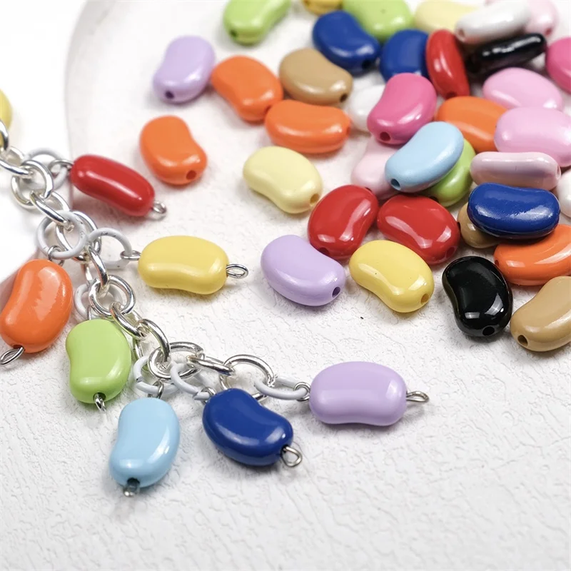 Free shipping 100pcs/lot color print cartoon bean shape resin straight hole beads diy jewelry garment accessory