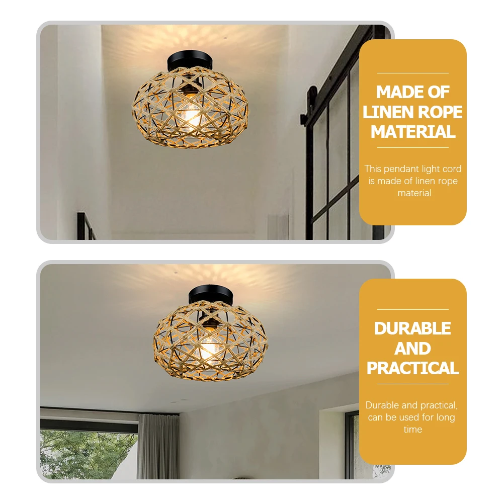 

Ceiling Light Flush Mount Kitchen Hallway LED Living Room Bedroom Balcony Fixtures Hemp Rope Metal E26 E27 Socket