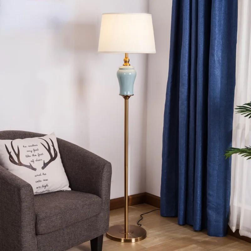 

European Ceramic E27 Led Floor Lamps for Hotel Living Room Sofa Side Standing Lamp Bedroom Remote Control Dim Bedside Lights