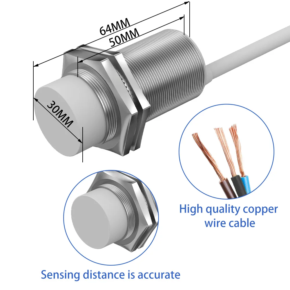M30 Capacitive Proximity Sensor 10-30VDC NPN PNP NO NC Flush Non-Flush Non-Metal Liquid Level Switch With 2M Cable