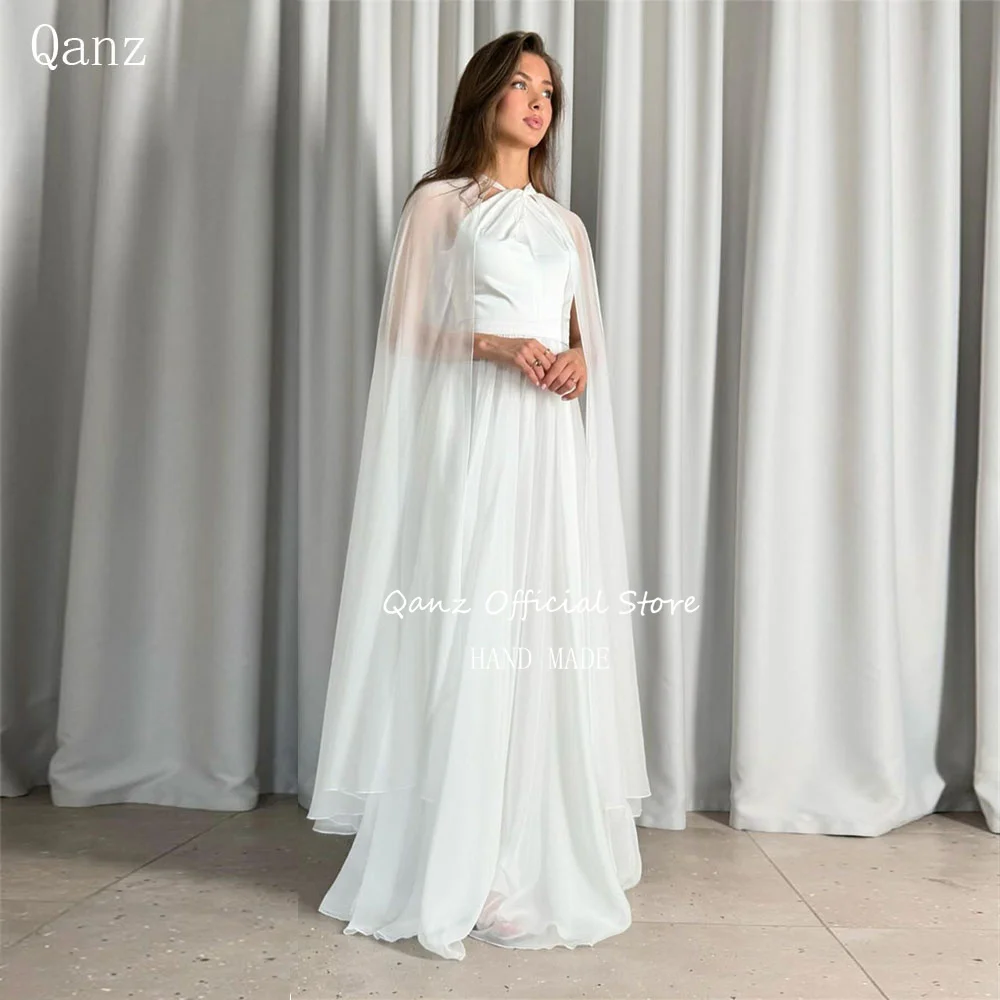 

Qanz Silk Chiffon Wedding Party Dress Saudi Arabia Long Cap Sleeves Floor Length Formal Evening Dress Abendkleider 2024 Luxus