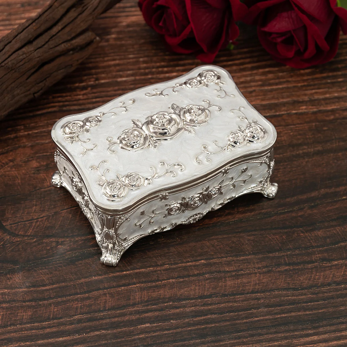 European Rose Jewelry Box Light Luxury Creative Cotton Swab Home Table Decoration Valentine\'s Day Ring Necklace Metal High-e