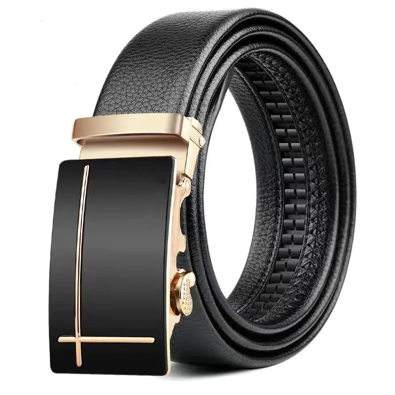 Classic Men's Auto Buckle Belt Durable Leather Ratchet Waist Strap Business Commuter Office Worker Daily Casual Trousers Belt