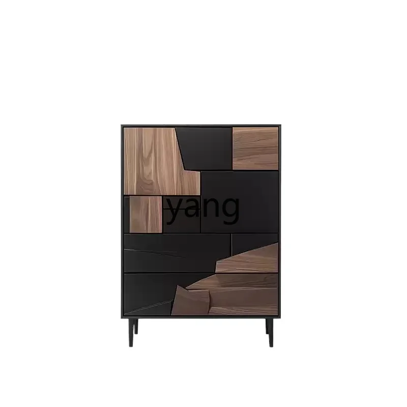 

Yjq all solid wood porch cabinet design sense art color matching storage high-end living room wall cabinet