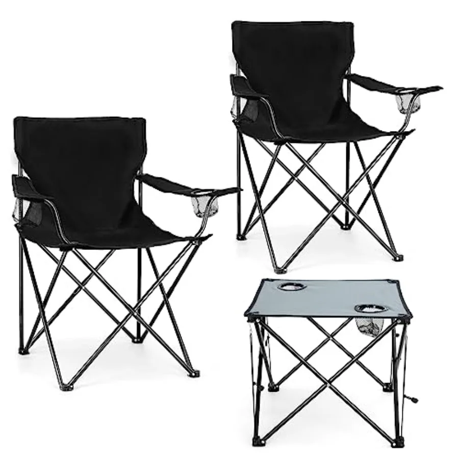 

2 Pack Camping Chairs for Adults, Lawn Chairs with Table, Heavy Duty Folding Chairs for Outside Oversized and Comfy Sports Chai
