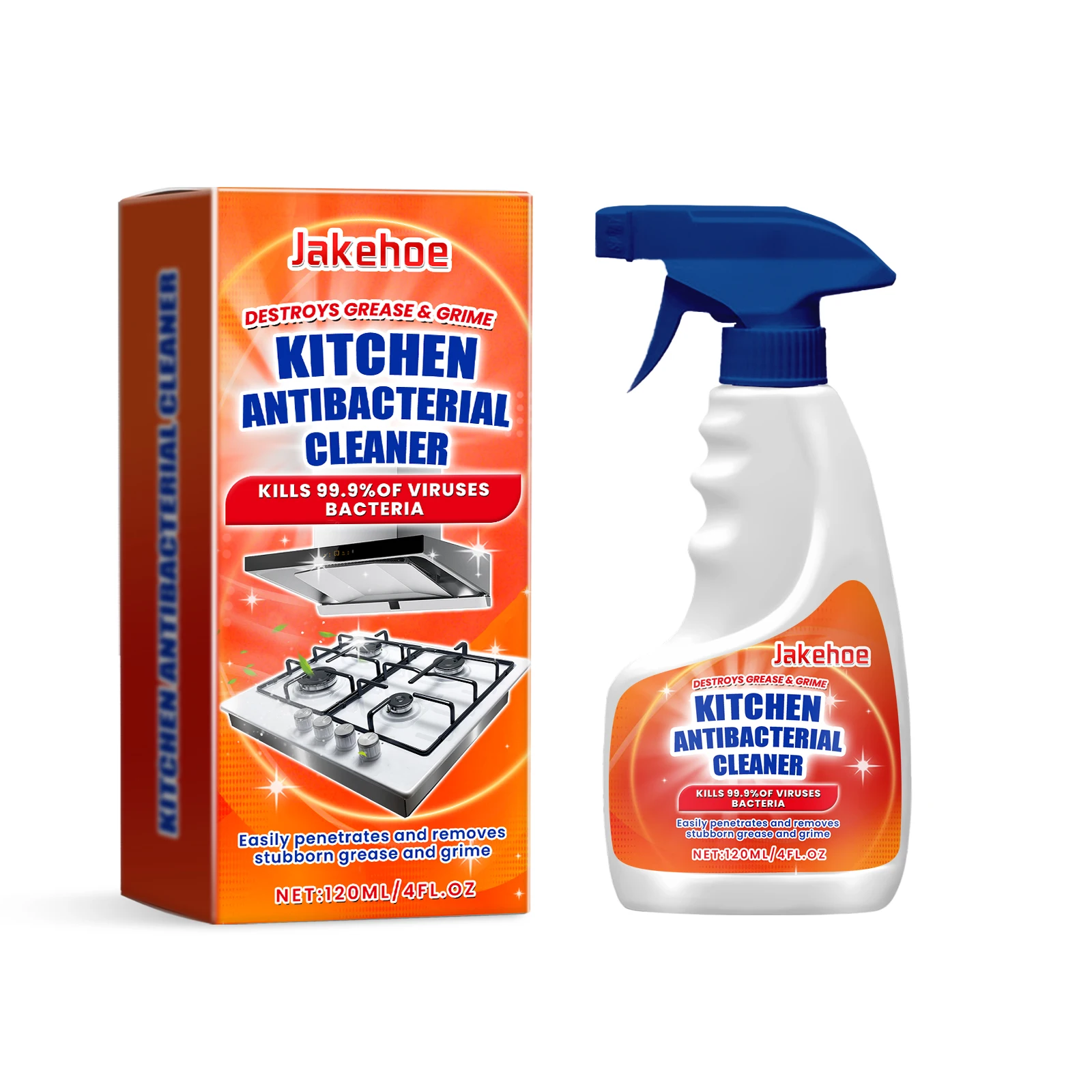 Kitchen Antibacterial Cleaner Spray Grease & Grime Remover for Stove Range Hood Cooktop Surface Degreaser