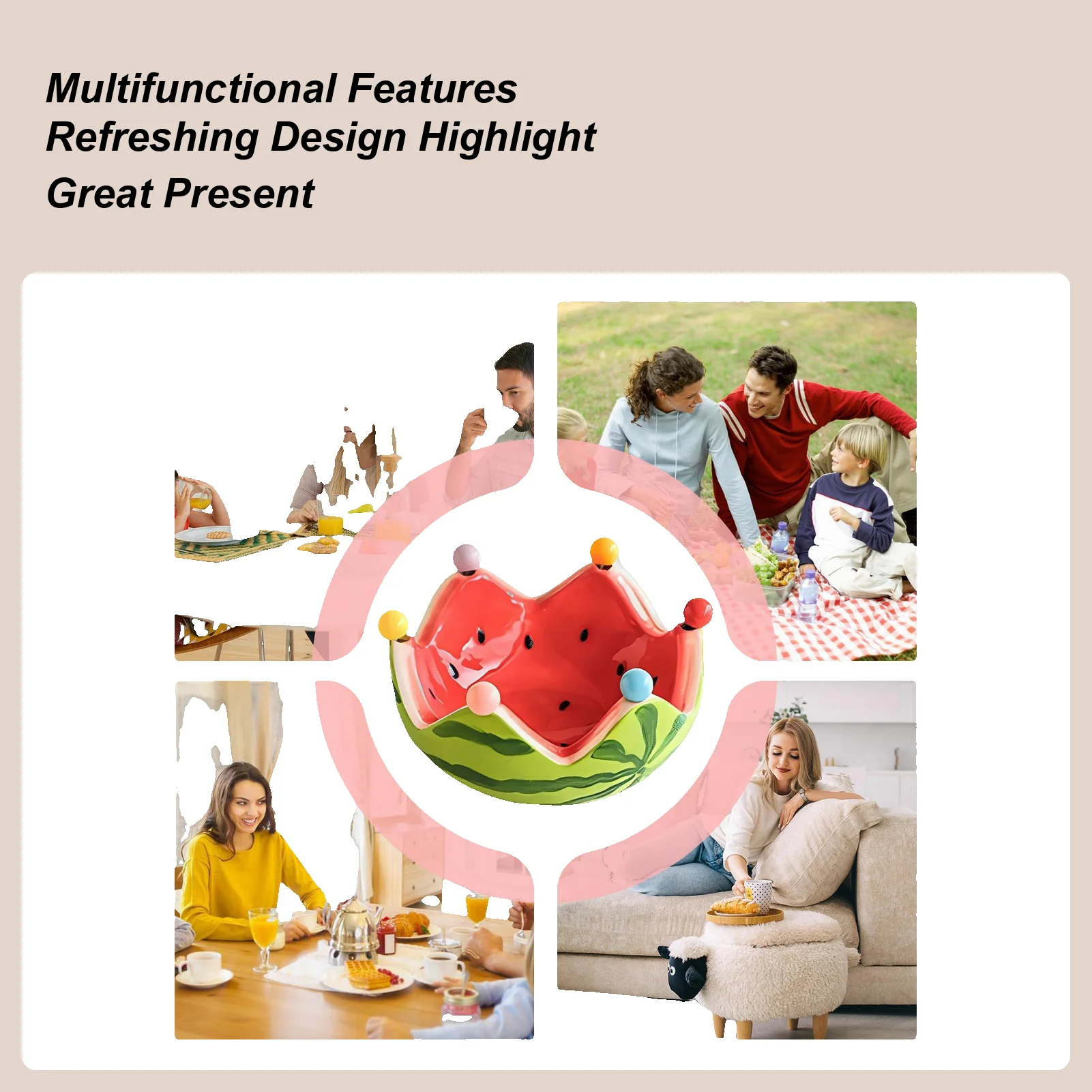 

Watermelon Bowl With Fruit Fork Ceramic Salad Bowl With 6 Stainless Steel Forks Serving Dishes For Dining Bar Lounge Event