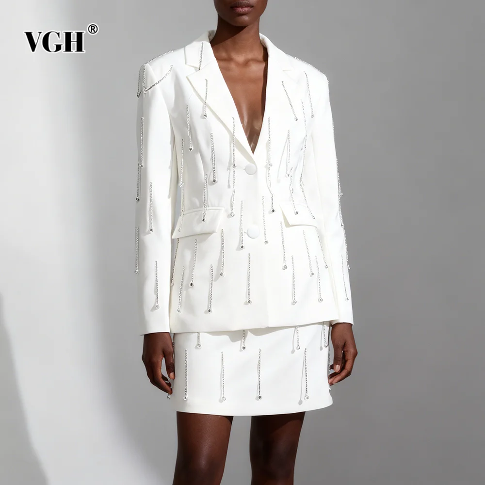 VGH Casual Abnehmen Solide Zwei Stück Sets Für Frauen V-ausschnitt Langarm Top Hohe Taille Rock Elegante Pendeln Set Weibliche Mode