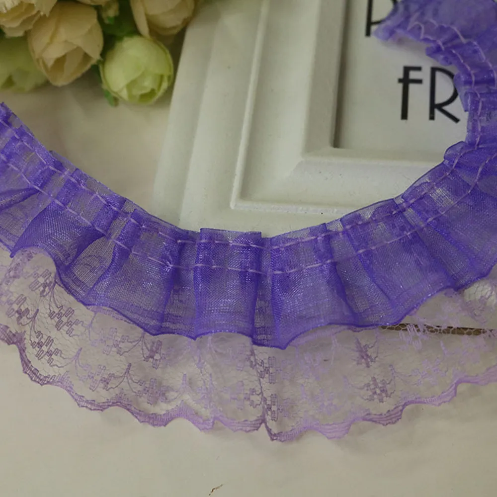 40yards 12colors Vintage Ruffle  Lace Edge Trim Pleated Ribbon Fabric  1.77\'\'Width