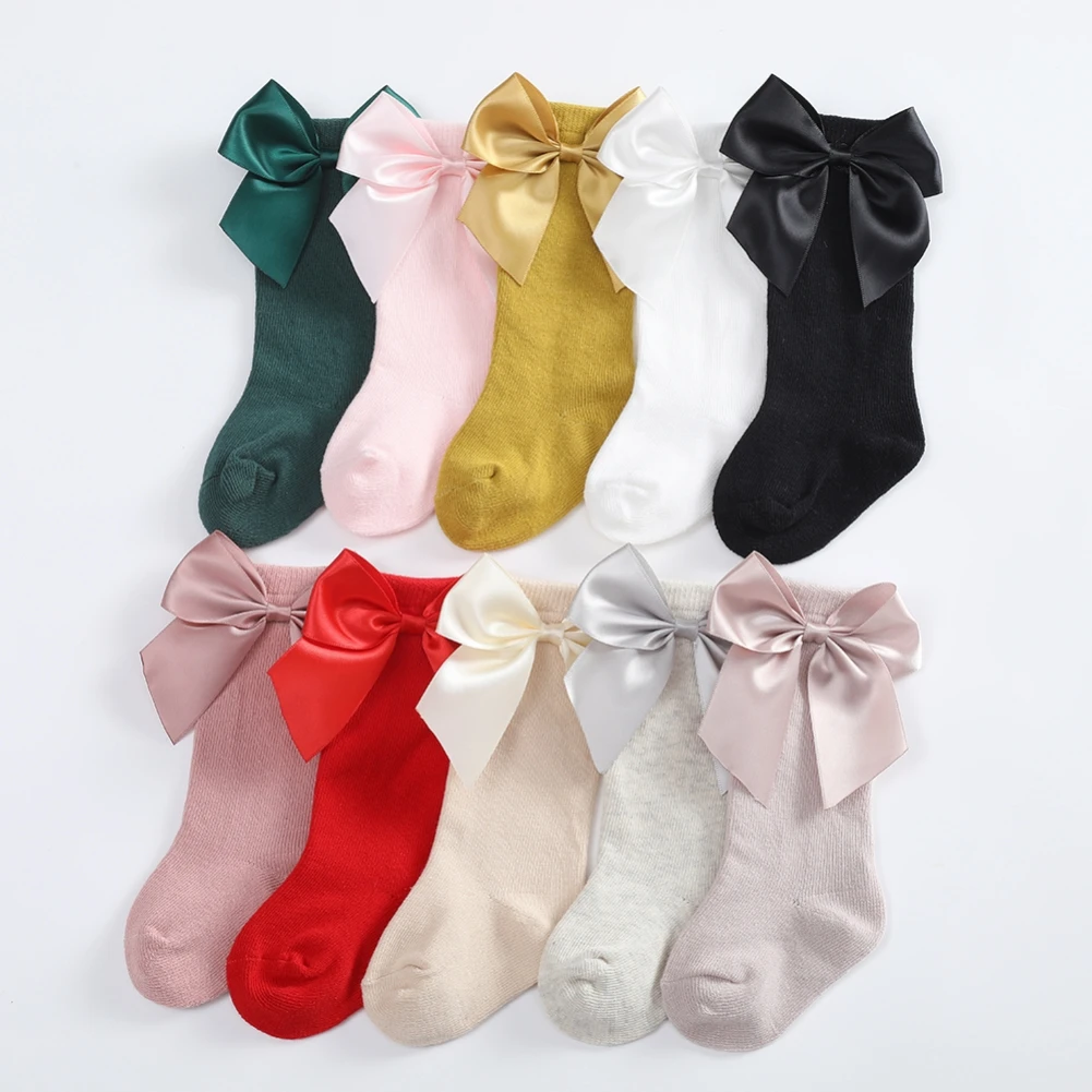 

Baby Girls Socks Sweet Candy Color Cotton Soft Breathable Knee High Socks Newborn Infant Toddler Bow Decor Princess Sock 0-3Y