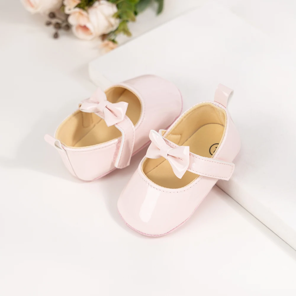 KIDSUN Nette Schleife PU Wohnungen Neugeborenen Rosa Baby Schuhe Rutschfeste Tuch Unten Schuhe Mädchen Elegante Atmungsaktive Baby Erste Wanderschuhe