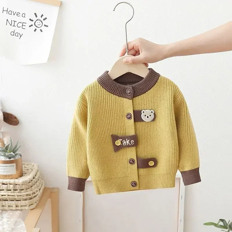 Autumn Winter Y2K Long Sleeve Boy's Cardigan Fashion Cute Patchwork Kids Children's Clothing Kawaii Sweaters Knitting Girls Tops