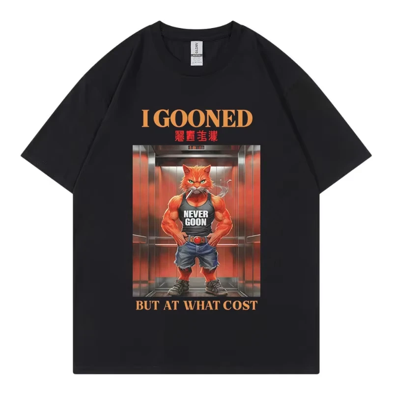 Camiseta divertida con estampado de meme japonés I Gooned But At What Cost, camisetas gráficas de moda informal para hombre y mujer, camisetas de manga corta