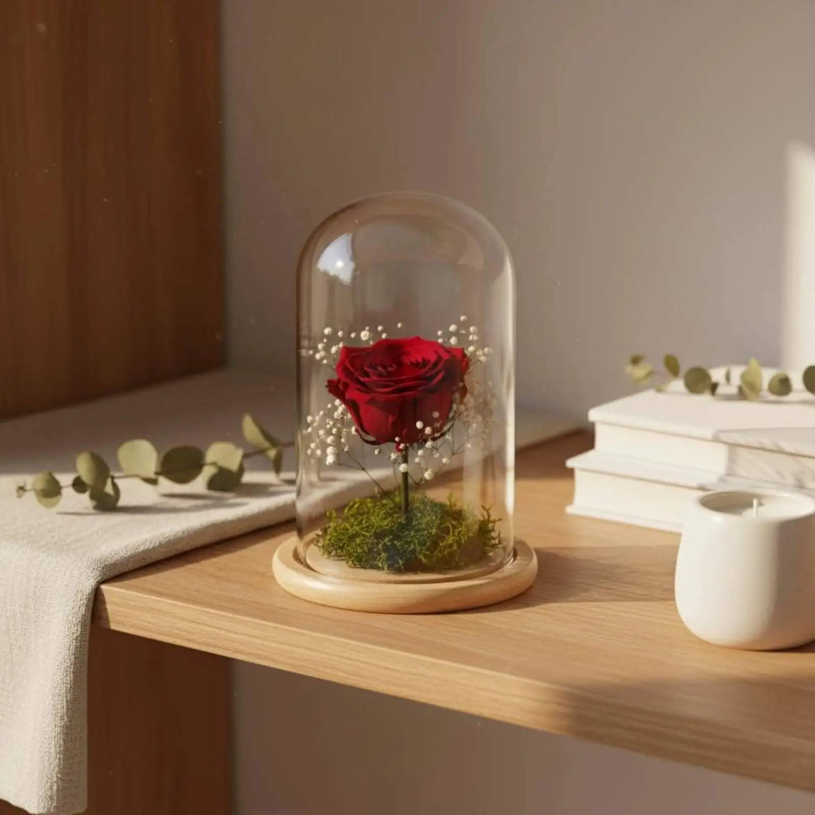 Modern Glass Cloche Display Vase with Bamboo Base for Artful Mini Landscapes