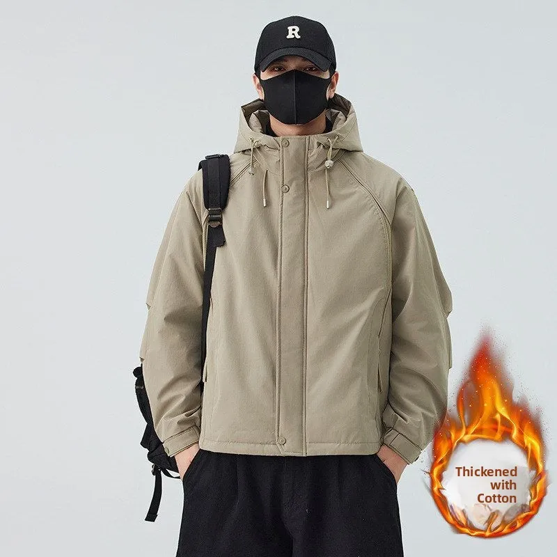 

Уличная осенне-зимняя мужская куртка с капюшоном для скалолазания, ветрозащитная водонепроницаемая хлопковая одежда из полиэфирного волокна на молнии...