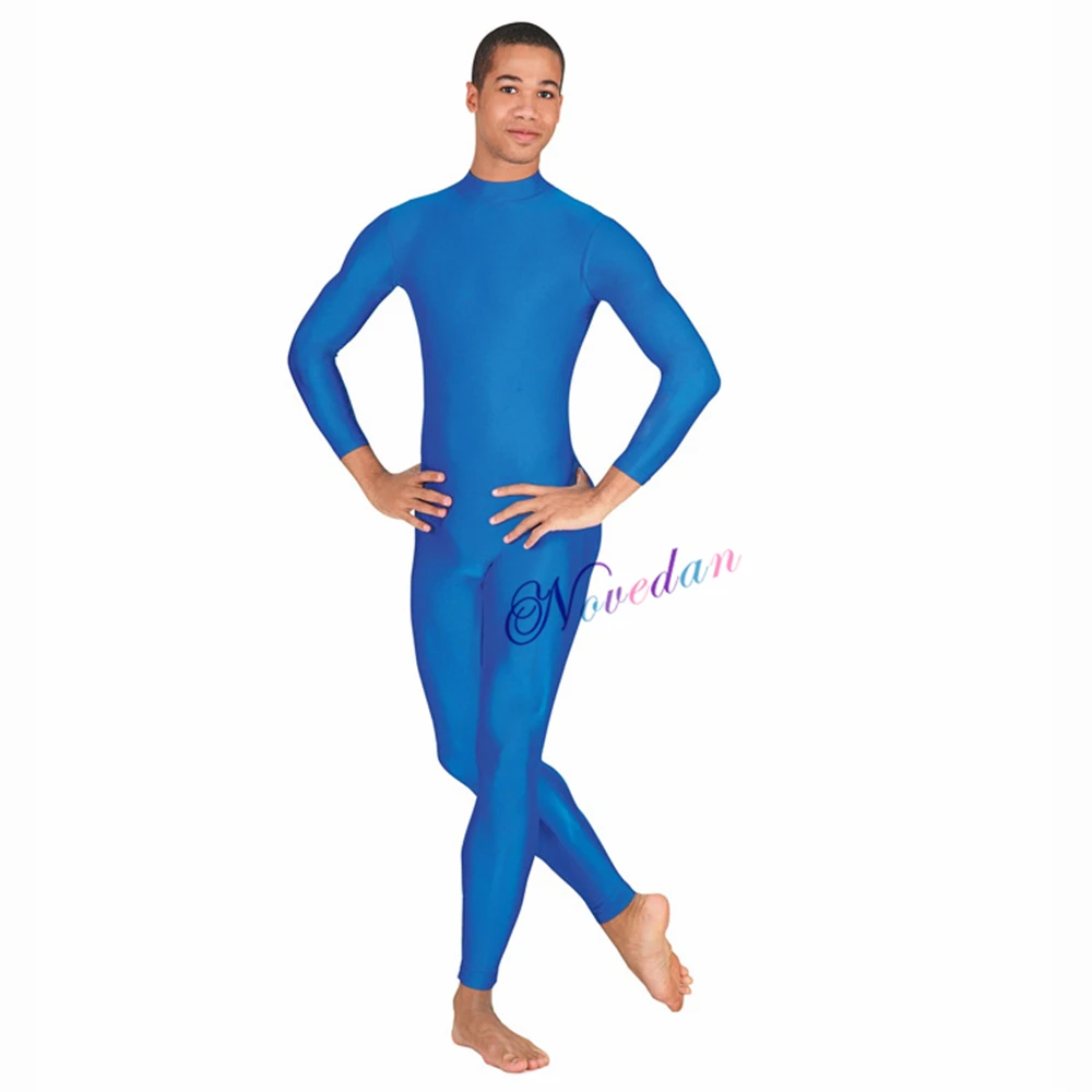 Women Long Sleeve Mock Neck Bodysuit Footed Unitard Plus Size Spandex Jumpsuit For Men Dance Hollween Zentai Cosplay Costume