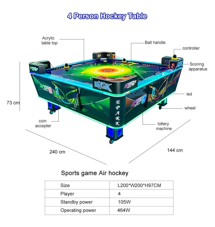 Spingitore per monete per macchina arcade per hockey ad aria a 4 giocatori di alta qualità con funzione multi-palla per divertimenti interni