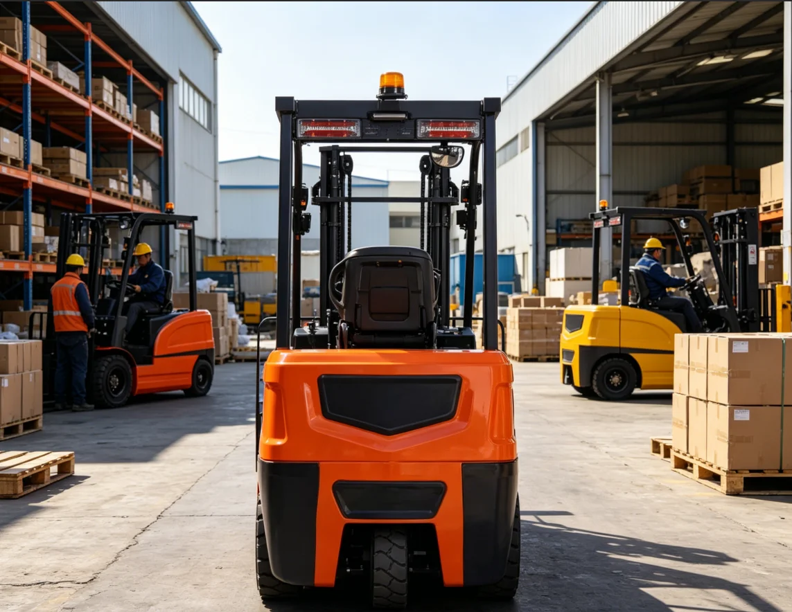 Four-Wheeled Electric Forklift-Easy to Operate Lead-Acid Battery Solid Tires Rough Terrain Single/Two-Stage Mast