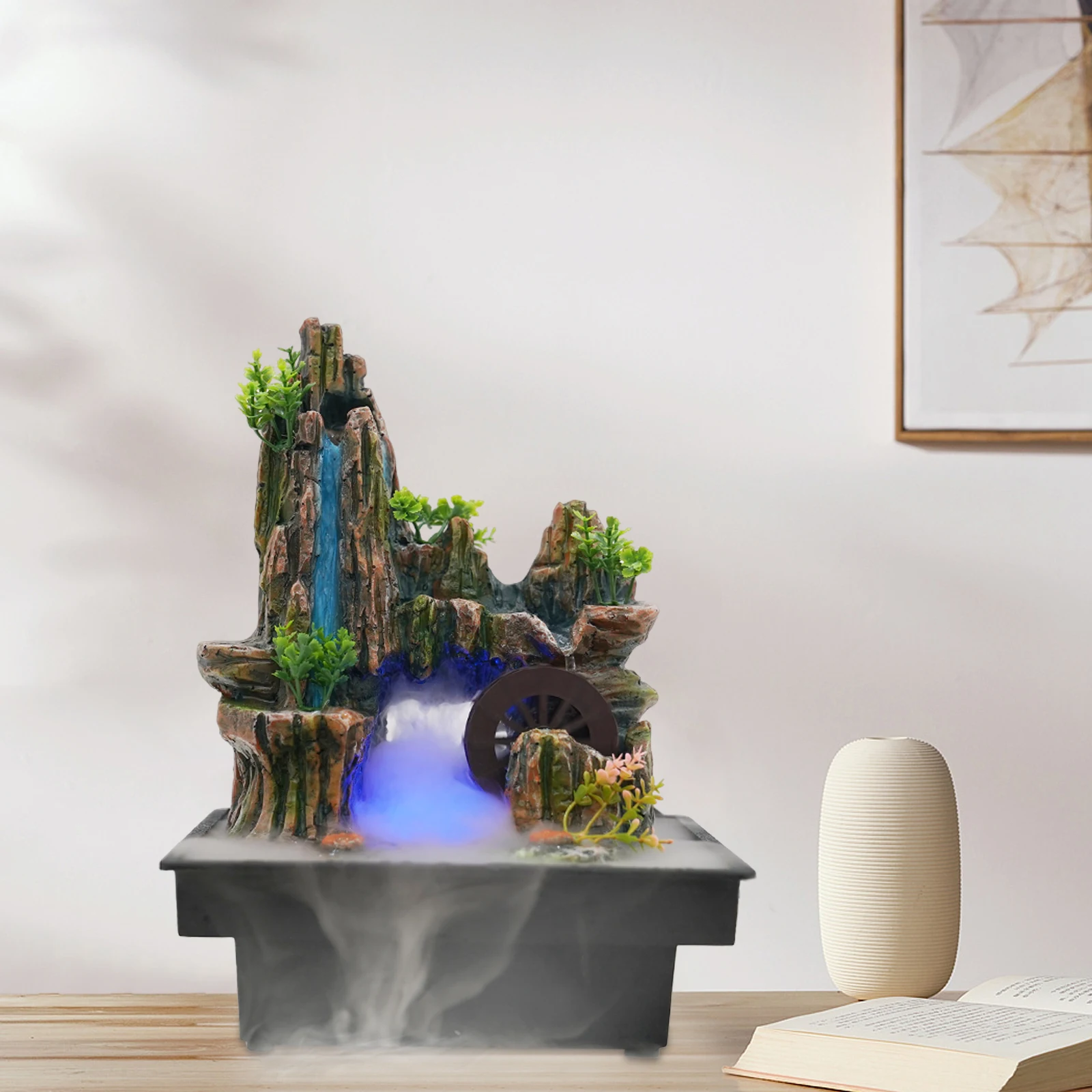 Indoor Rockery Fountain Goldfish Waterfall Feng Shui Water Sound Resin Desktop Decor