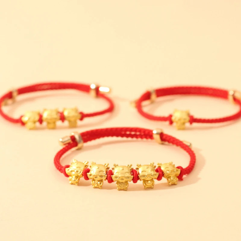 2024 Dragon Year Lucky Red Rope Bracelet Chinese Style Zodiac Dragon Braided Hand Chain Women Fashion Jewelry Xmas New Year Gift
