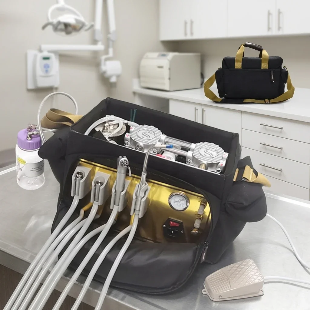 Portable   Unit with Air Compressor Suction System 3 Way   Turbine   Unit Suitcase Bag for Veterinary