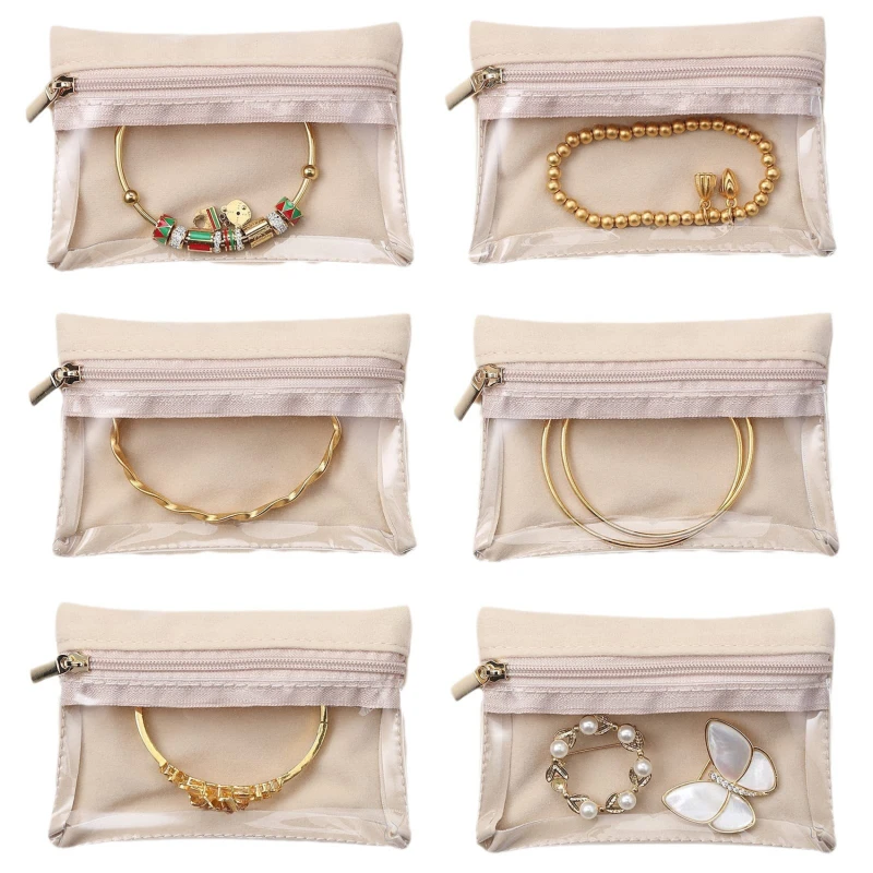 6pcs Pack New Luxury Velvet Jewelry Bag Travel Necklace Bracelet Zipper Pouch Ring Earring Organizer Bag Portable Small Pouch