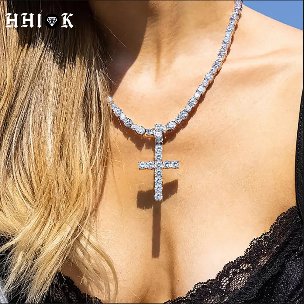 

Hip Hop Charm Zircon Solid Small Cross Pendant Fashion Retro Gold Plated Men's Copper Pendant Necklace