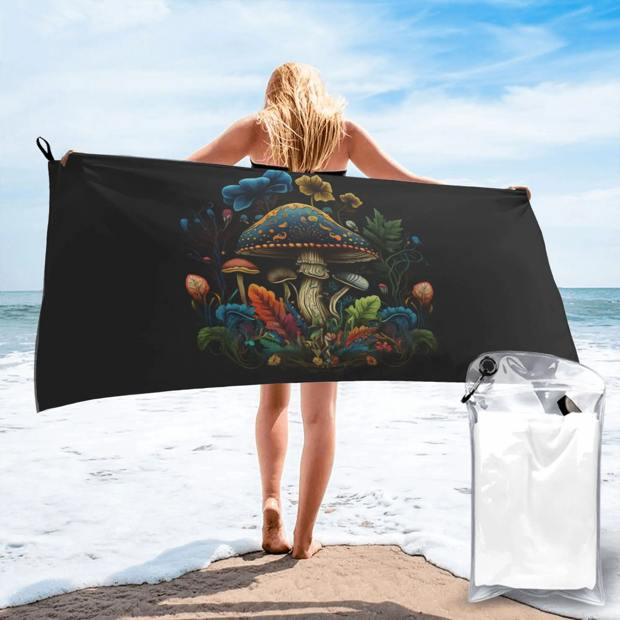 Shroom Dark Trippy Mushroom Beach Towel Soft Microfiber Quick Dry Absorbent Quick Towels For Pool