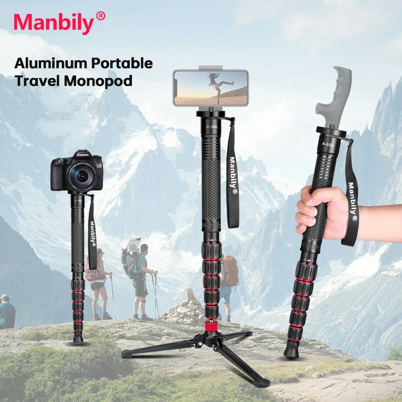 

Manbily A-555L with Base Lightweight Travel Camera Monopod Outdoor walking Stick for Nikon Canon Leica