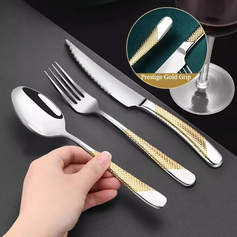 Stainless Steel Steak Knife Fork Spoon Set 304 Kitchen Flatware 4 Piece Dinnerware Gift for Home Restaurant Hotel Silver