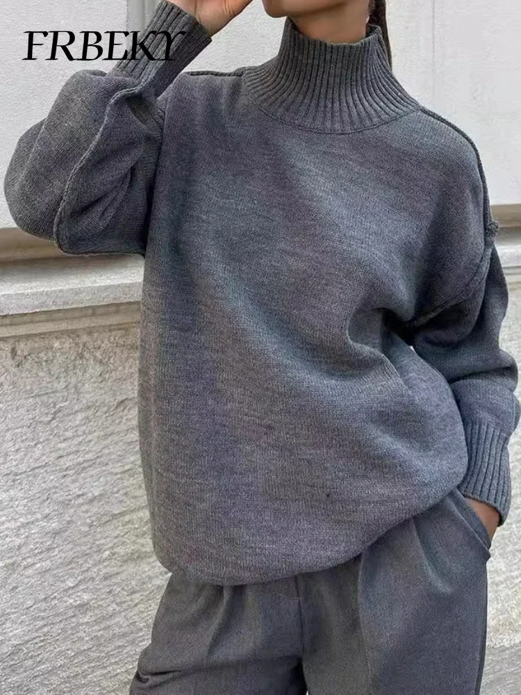 

Autumn Winter High Neck Jumper Women New Casual Loose Lazy Thickened Knitted Pullover Streetwear Women's Long Sleeve Sweaters