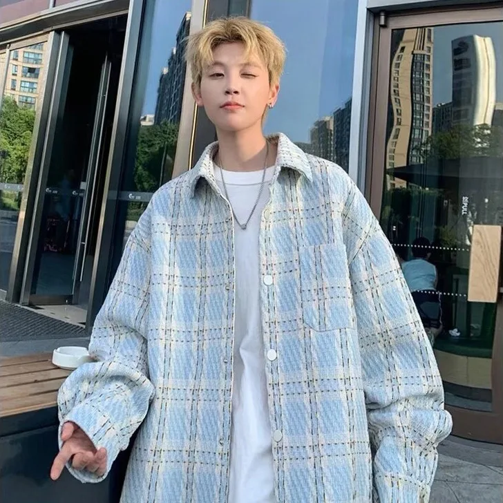 

Autumn Winter Large Size Men's Casual Plaid irt Jaet Loose Fit Luxury Feel Small Fraance Sle Outerwear 2025 New Model